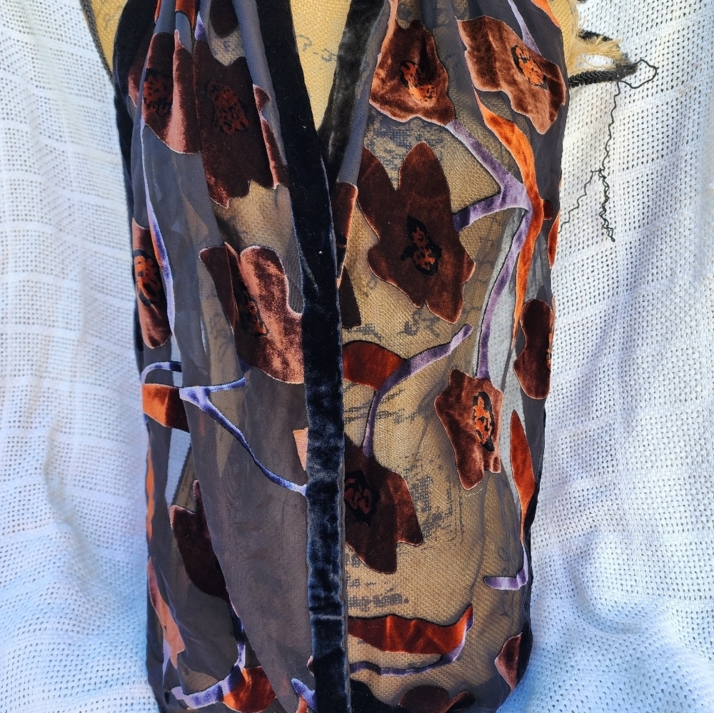 Vintage Velvet Burnout Modern Floral Scarf